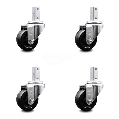 Service Caster 3.5 Inch Hard Rubber Wheel Swivel 7/8 Inch Square Stem Caster Set SCC-SQ20S3514-HRS-78-4